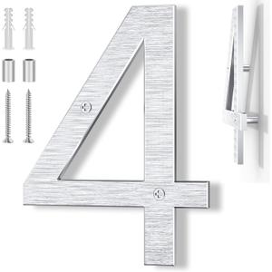 8 Inch Large Metal House Number for Outside, Modern Floating Home Address Numbers, Aluminum Silver Anti-Rust numbers for house for Garden Front Door Garage Apartment Signage,911 Visibility Signage (4)