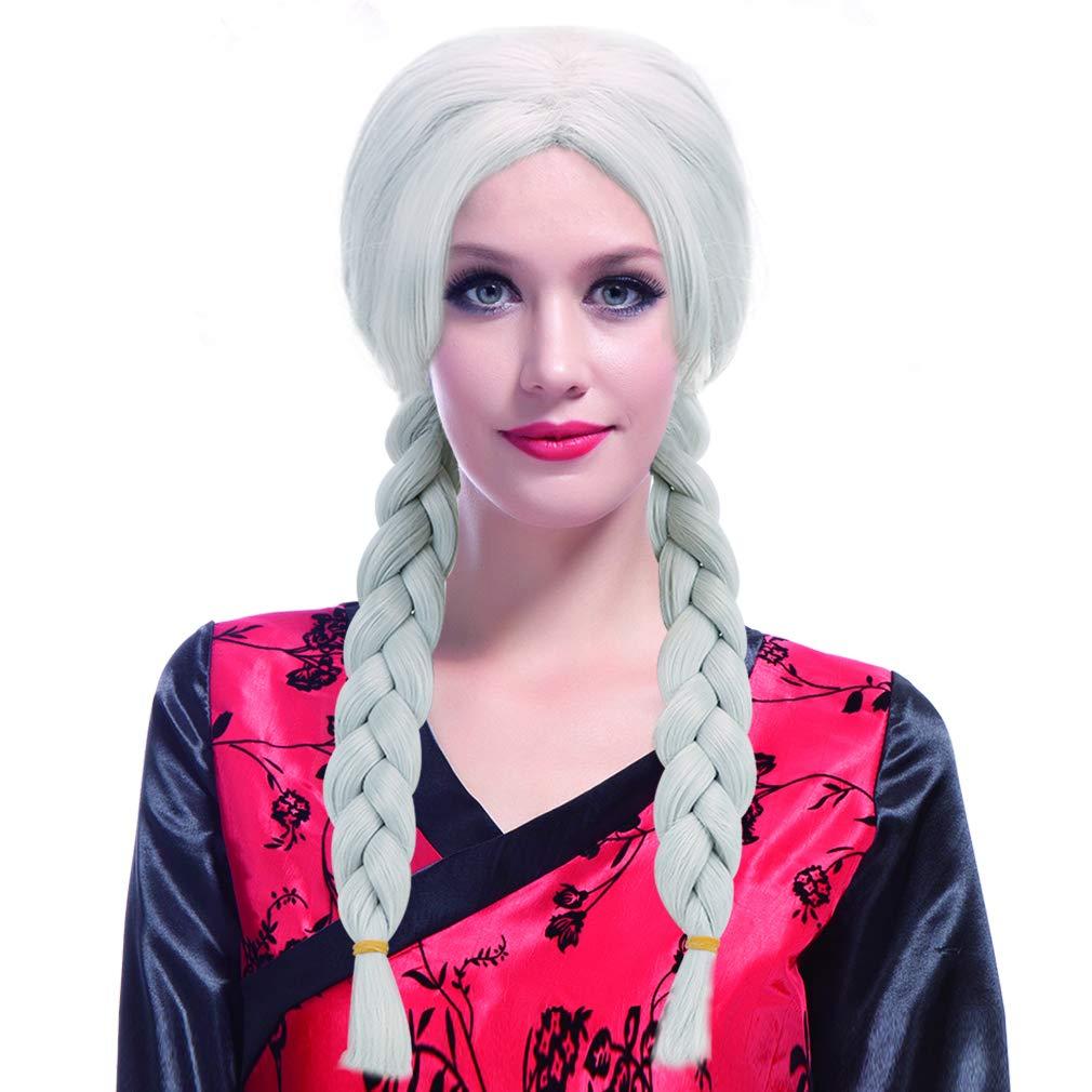 PARTYZONE White Braided Cosplay Wig with Plaits - Woman Anime Wigs for Party Synthetic Role Play Hair Halloween Costume Wig