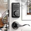 Keyless Entry Door Lock with 2 Lever Handles - Electronic Keypad Deadbolt - Front Door Lock Handle Sets - Auto Lock, Anti-Peeking Password, Easy Installation - Matte Black