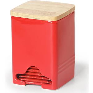 Ceramic Tea Bag Storage Organizer Caddy Holder with Lid (Red)