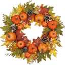 Fall Wreaths for Front Door Outside 24" Autumn Wreath with Fake Pumpkins, Pinecones, Berries, Fall Wreaths for Indoor & Outdoor, Falls Wreath for Home, Porch, Harvest, Halloween, Thanksgiving Decor
