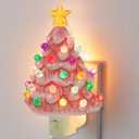 Hausse Pink Christmas Tree Night Light, Decorative Ceramic Xmas Tree Nightlight with Lamp for Kids, Multicolor Bulbs & 360 Degree Swivel Plug with On/Off Switch for Kitchen Bathroom Bedroom Decor
