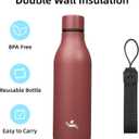 Insulated Water Bottle with Strap,18 oz Double Wall Stainless Steel Vacuum Bottles Metal Water Flask,Brick Red