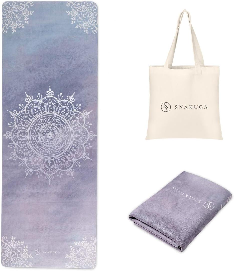 Travel Yoga Mat, Non Slip Exercise Suede Mat with Carry Bag, All-Purpose Fitness Mat with High Density Anti-Tear Surface for Women, Ideal for Pilates Workout (72'' x 24'' x 1.5mm Thick) (Purple Mandala)