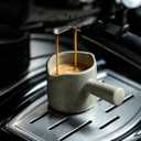 Espresso Cup 3 OZ, Espresso Accessories, Ceramic Espresso Measuring Cup Expresso Shot Cup with Handle, Double Spouts, Gray, 90 Ml