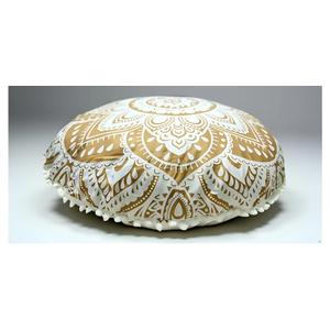 CRAFT KALA 32 Inch Meditation Floor Pillows Cover Round Pillow Cover Seating Hippie Decorative Bohemian Mandala Cushion Cover Outdoor Yoga Living Room Throw Ottoman Poufs Cover (White Gold Flower)
