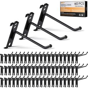 INCLY 4 Inch Gridwall Hooks, 60 Pack Heavy Duty Black Display Hooks for Grid Wall Panels, Gridwall Accessory for Storage Display Clothes in Retail Shop Garage