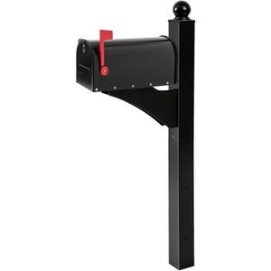 Colingmill Black 1 Set Iron Mailbox Posts with Mailbox for Outside Ground Mounting Post 56 Inch Tall Heavy Duty Architectural Stand with 8 Screws for Outdoor Use
