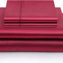 Vonty Satin Sheets Full Size Silky Soft Satin Bed Sheets Burgundy Sheet Set, 1 Deep Pocket Fitted Sheet + 1 Flat Sheet + 2 Pillowcases