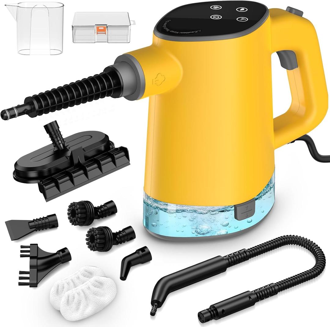 Steam Cleaner, Adjustable Handheld Steam Cleaner for Home, 10s Fast Heat-Up & 450mL Tank, Multi-Surface Portable Steamer for Cleaning Floor/Grout/Car/Kitchen & Bathroom Yellow