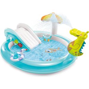 Intex Gator 6.6' x 5.6' x 4" Outdoor Inflatable Kiddie Pool Water Play Swim Center