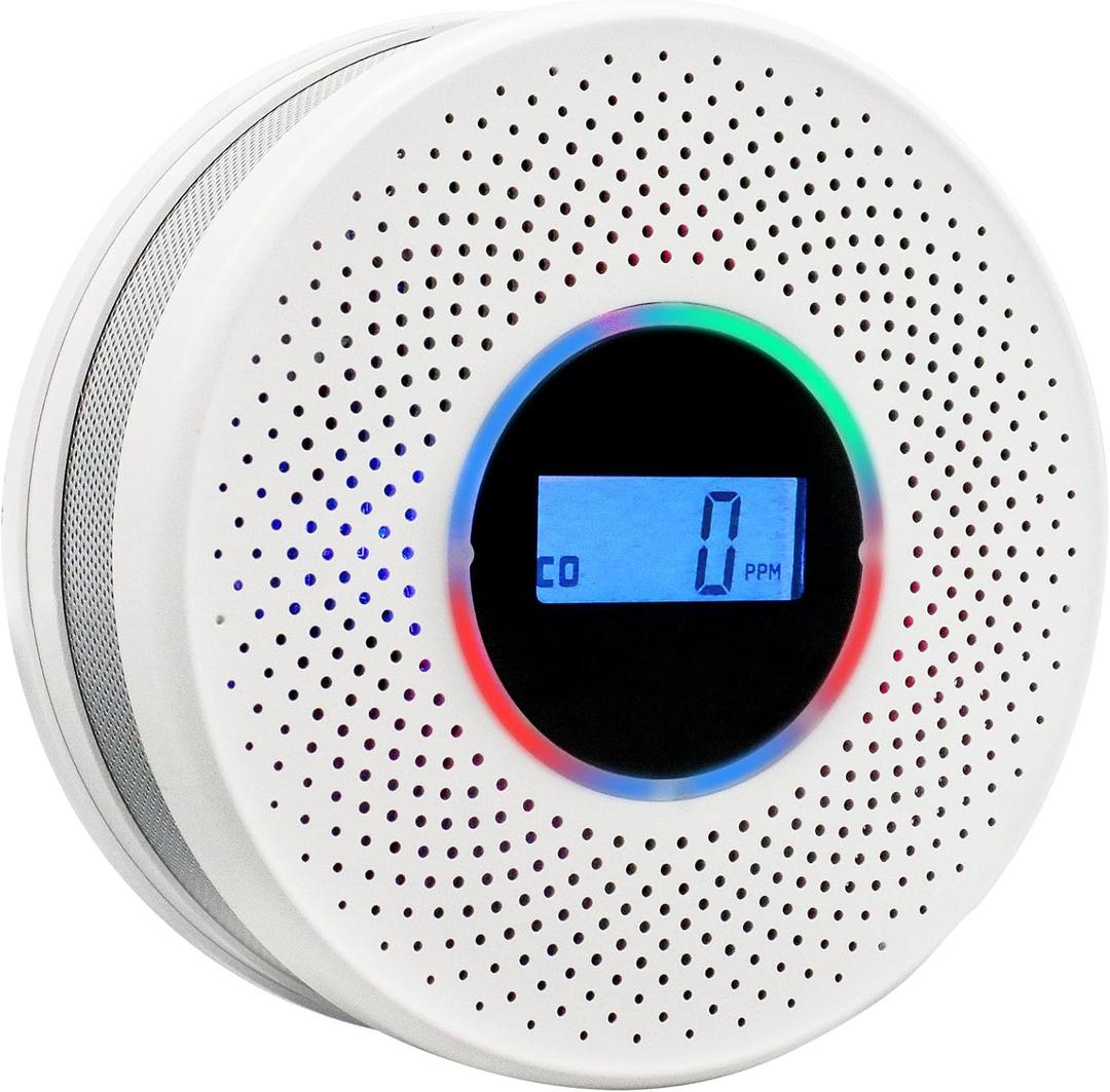 Smoke Detector Carbon Monoxide Detector Combo with Digital Display and Sound Light Alarm, 2-in-1 Smoke & CO Alarm with Battery Operated for Home, Travel or RV (white-01)