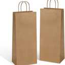Poever Kraft Paper Wine Bags with Handles - 5.25x3.25x13 inch for Whiskey & Spirits Bottles - 25PCS Brown Gift & Party Bags