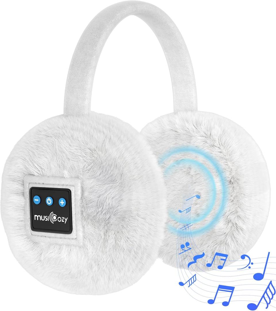 MUSICOZY Earmuffs Women's Winter Ear Warmers Muffs Soft 5.4 Bluetooth Muisc Earmuffs Covers for Jogging Skiing Skating Travelling Hiking Gifts_White