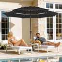 JEAREY 3 Tiers Patio Umbrella with Solar Lights 9ft Outdoor Market Table Umbrellas with Push Button Tilt for Outside Pool Garden, Black