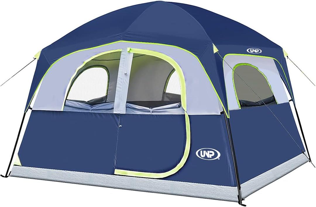 UNP Tents 6 Person Waterproof Windproof Easy Setup,Double Layer Family Camping Tent with 1 Mesh Door & 5 Large Mesh Windows -10'X9'X78in(H) (10 ft x 9ft x 78 inch, Dark Blue)