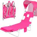Backpack Beach Tanning Chair with Canopy and Face Hole, 6-Position Folding Lay Out Lounge Chair, UPF 50+ Wind-Resistant Sun Shade, Portable Recliner for Sunbathing, Outside, Poolside, Pink, Patented