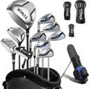Golf Clubs Set Complete 14-Piece with Driver Fairway Hybrid Irons Putter Stand Bag & 3 Headcovers for Men Women Right Left Handed - Beginner Golf Sets, Black, Left