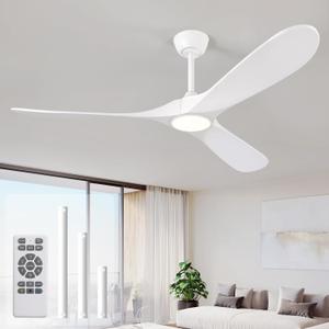 52" Ceiling Fan with Light and Remote, 6-Speed Dimmable Outdoor Ceiling Fan, High CFM Quiet 3 Blade Wood Ceiling Fan, Modern Propeller Ceiling Fan for Outdoor Indoor Living Patio Porch (White)