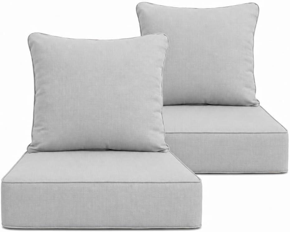 Outdoor Deep Seat Cushions Set of 2, 24 x 24 x 6 Inches Olefin Fabric Waterproof & Fade Resistant, Patio Furniture Replacement Cushions for Couch, Chair, and Sofa, Grey