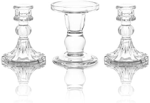 Unity Candle Holder - Glass Candle Holders for Pillar Candles Taper Candles, Glass Candlestick Holders Set of 3, Decorative Clear Glass Candlestick Holder for Wedding Table Dinning Church Centerpiece