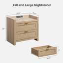 SICOTAS Rattan Nightstand Bedside Table - Night Stand with Type-C Charging Station, 2 Drawers Storage - Boho Night Stands End Table for Bedroom - Light Oak, 1 Piece