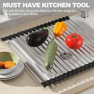 NEZUIBAN Dish Drying Rack with Roll Up and Over Sink for Kitchen,20.5"x13.8",Black