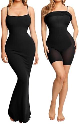 Popilush Maxi Dresses For Women With Shapewear Sleeveless Backless Ribbed Casual Dress Built In Bra size M
