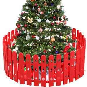 Christmas Tree Fence Decoration - 36 Pieces Red Plastic Miniature Garden Border for Home Picket Fence Decor, Christmas Tree Gate