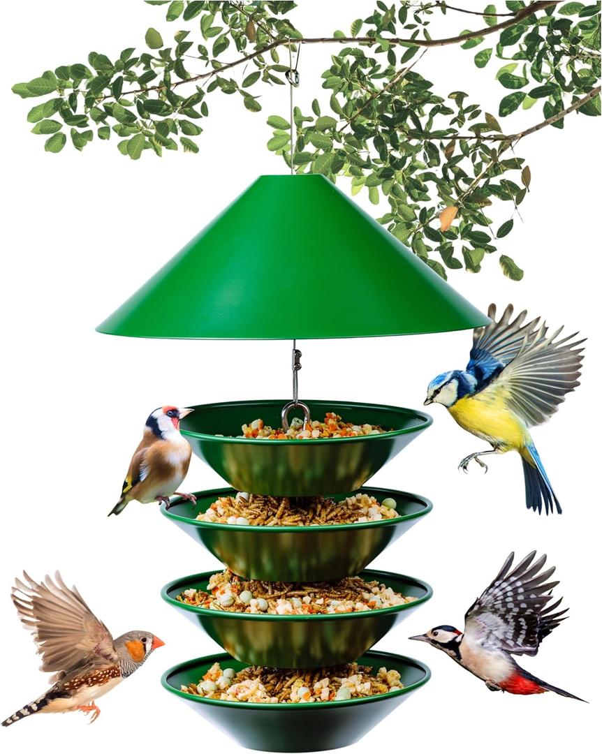 Hatortempt Hanging Bird Feeder - for Chickadees, Goldfinches, Cardinals, Finches, & Sparrows - Durable Metal Squirrel Proof Bird Feeders for Outdoors Hanging - for Seeds, Fruit, Food, & Water