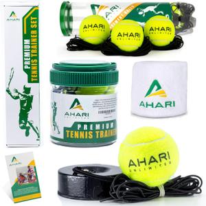 Premium Tennis Trainer Set, Pro Rebounder with Metal Base in a Carrying Cylinder, 3 Replacement Rebound Balls, & Wristband, Portable Tennis Practice Equipment for Solo Training.