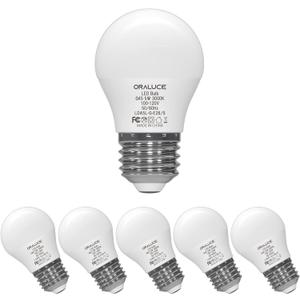 ORALUCE A15 LED Bulb 5 Watts Warm White 3000K,40W Equivalent Table Lamp Bulb, E26 Standard Screw Base G45 Shape Small Light Bulbs for House Lighting,450 Lumen,Non-Dimmable,6 Pack