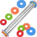 Adjustable Rolling Pin with Thickness Rings for Baking, Stainless Steel Designs Dough Roller Pins for Cookie Decorating Baking Supplies Fondant Cake Baker (Silver)