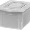 IRIS USA File Box, Plastic File Boxes With Lids, Document Organizer for Letter/Legal File, Document Box, Storage Bin For Hanging Files, Secure Latching Lid Stackable BPA-Free, Clear 35 Qt. 1 Pack