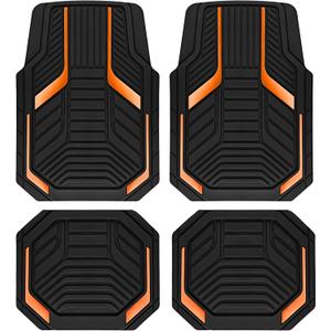 PIC AUTO Heavy Duty Rubber Floor Mats, Orange Aluminum Film Car Mats Set, Front and Rear Car Mats with Anti-Slip Backing, All Weather Protection, Trim-to-Fit for Automotive SUV, Sedan, Van