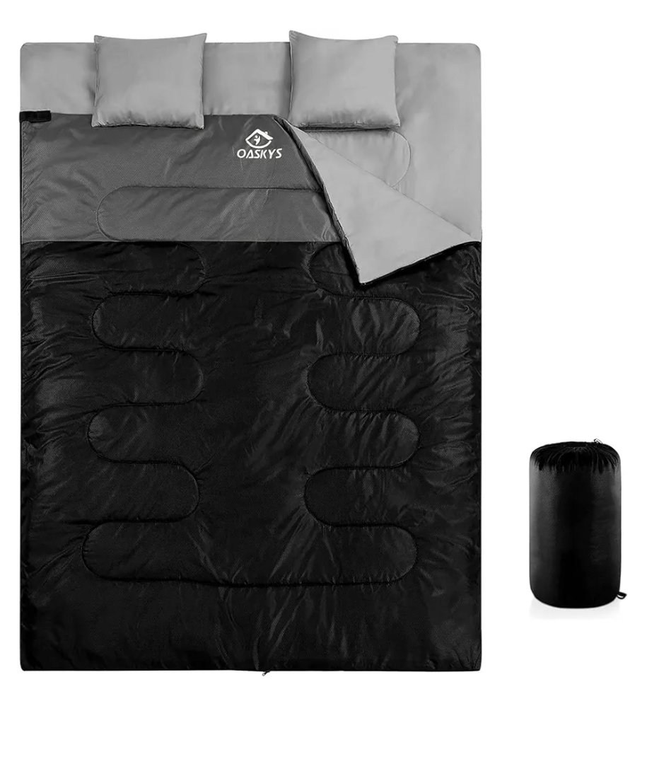 oaskys Double Sleeping Bag for Adults with 2 Pillows - Queen Size XL Waterproof Sleeping Bag for All Season Camping Hiking Backpacking 2 Person Sleeping Bags for Cold Weather & Warm