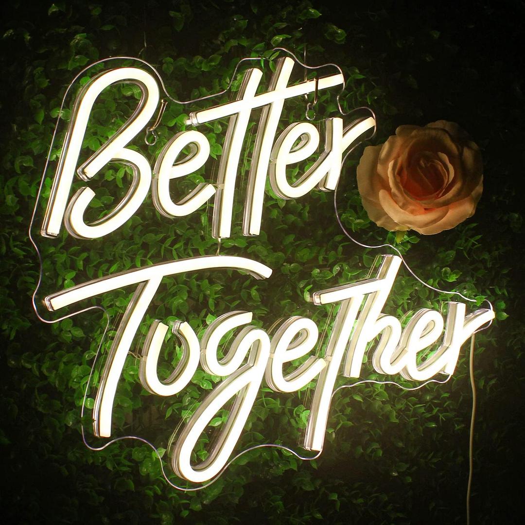 Looklight Better Together Neon Sign,Neon Light for Wall Decor,Wedding Neon Sign,Warm White Led Neon Light USB Letters Neon Signs Led Signs for Wedding,Engagement Party,Birthday