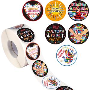 3 x 1000pcs Hispanic Heritage Month Stickers Roll, Spanish Speaking Countries Flags & Dance Patterns Latino Hispanic Decal for Teachers Students Spanish History Month Decoration Supplies