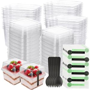 JMIATRY 100 Count 8 oz Square Plastic Dessert Cups with Lids and Spoons Clear Disposable Yogurt Parfait Cups With Lids 8 oz Plastic Deli Containers with Lid for Soups Cupcake Mousse Yogurt Pudding