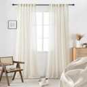 Cream Sheer Linen Curtains 96 Inch Long for Living Room 2 Panels Back Tab Pocket Soft Natural Light Weight Airy Semi Privacy Linen Sheer Curtains for Bedroom Dining Cottage Urban Decor 8 FT 52x96