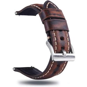 Quick Release Retro Leather Watch Band,Vintage Oil-tanned Pull-up Leather Strap Replacement,Choice of Width-18mm 20mm 22mm 24mm or 26mm (Dark Brown)