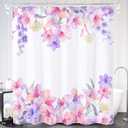 AO BLARE Floral Shower Curtain, Watercolor Pink Flower Spring Flower Fabric Bathroom Shower Curtain Set with Hooks 72 X 72 Inches