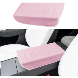 Center Console Leather Armrest Cover Designed for Tesla Model 3 Highland 2024-2027/Model Y Juniper 2025-2027 Refresh,Center Console Accessories for Model 3/Y Interior Accessories 2026 Pink