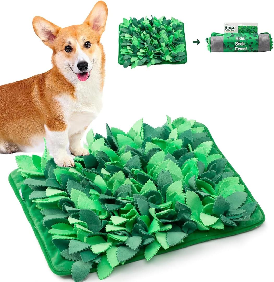 Puzzle Feeder Snuffle Mat & Slow Feeder for Dogs - Interactive Dog Puzzle Toys for Smell Training (Medium/Large, Grass Green)