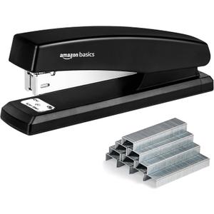 Amazon Basics Office Stapler with 1000 Staples, 25 Sheet Capacity, Non-Slip, Black, Home Office
