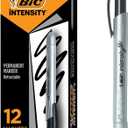 BIC Intensity Retractable Permanent Markers, Fine Bullet Tip, Black, 12-Count Pack, Permanent Markers for Teachers and Office Supplies