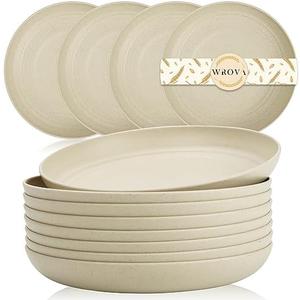 Wrova Wheat Straw Plates - 8 Inch Unbreakable Dinner Plates Set of 4 - Dishwasher & Microwave Safe Plastic Plates Reusable - Lightweight Small Plates for kitchen,R.V. (Beige)