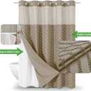 eachope No Hook Boho Farmhouse Shower Curtain with Snap-in Fabric Liner set-71Wx86H(84H),Beige Tufted Chevron Striped Hotel Grade Cloth Shower Curtains for Bathroom with Window,Water Repellent