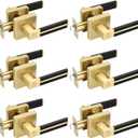 EHOMEWARE Gold Door Handles with Black Leather Handle, 6 Pack Privacy Door Levers for Bedroom or Bathroom, Interior Door Knobs Locked Inside with Turn-Thumb, Universal Handling