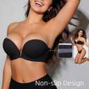 Upushall Strapless Bra Push Up Non Slip Deep V Plunge Underwire Bras for Women Super Padded Add 1 Cup (Black)